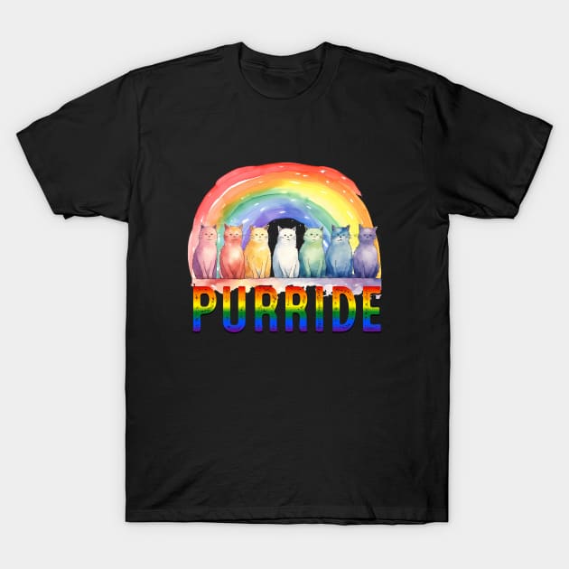 Purride LGBTQIA+ Pride Kitty Cat Rainbow Gradient T-Shirt T-Shirt by Gold Dust Publishing